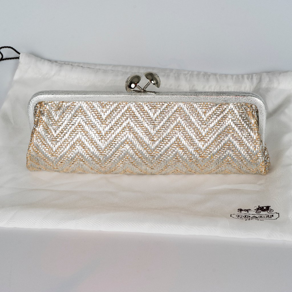 Nwt Coach Metallic Straw Clutch